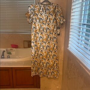 Tuckernuck White Midi Dress with Yellow Floral Motif